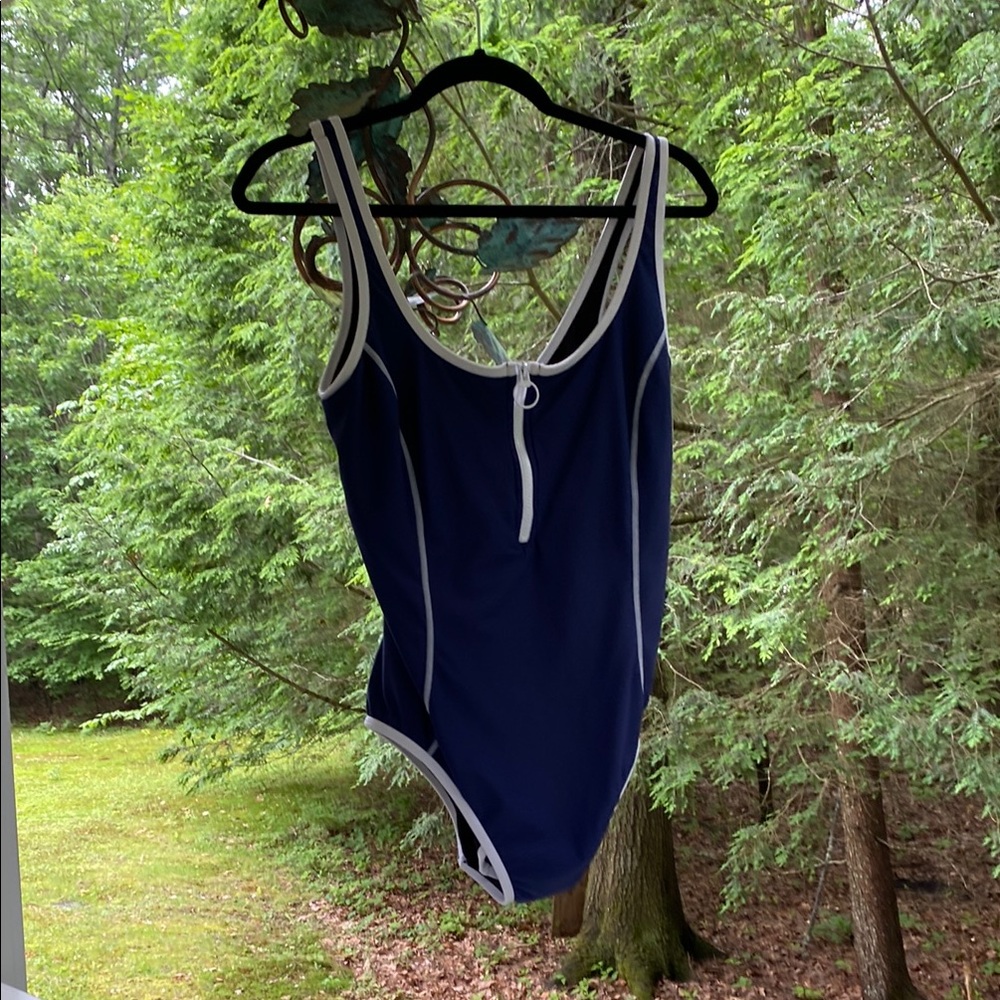 INC International Concepts Blue and White One-Piece Swimsuit Sporty Design 12 - Picture 2 of 16